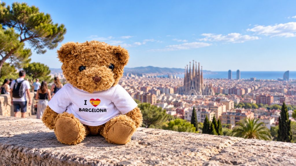 Barcelona travel guide with a teddy bear